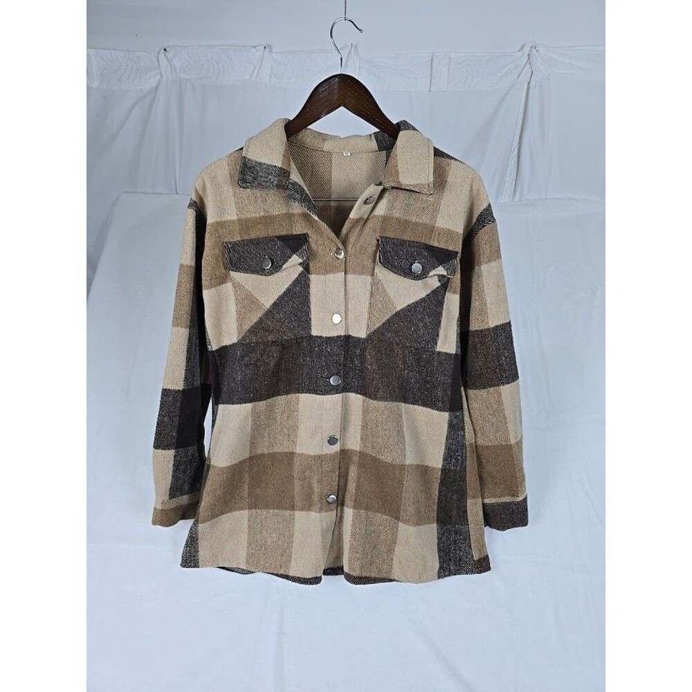 Fleece Jacket Shacket Women's 2XL Plaid Flannel Check Snap Front Long Sleeve